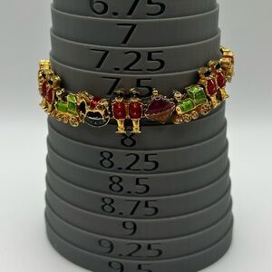 Avon VTG 'SP' Enamel Slider Charms Christmas Themed Gold Tone 7.5"-8” Bracelet